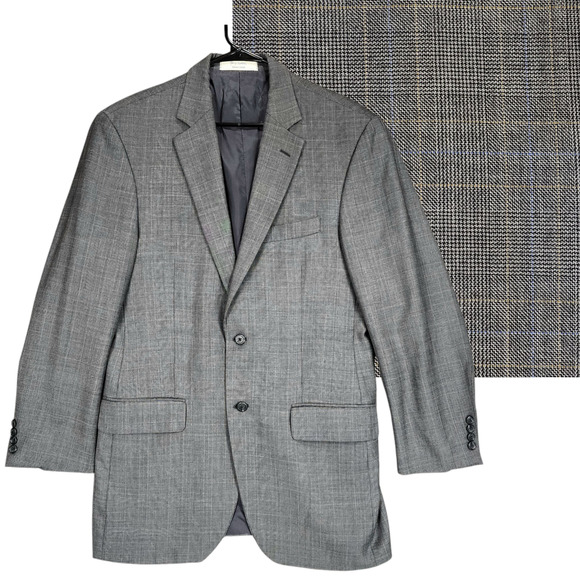 John Nordstrom Sport Coat 38R Men Angelico Super 140s Plaid Gray Silk Wool Italy - Picture 1 of 13